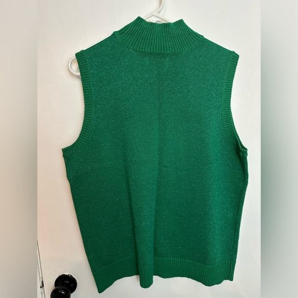 Quacker Factory Green Sparkly sleeveless Knit Vest Mock Neck Sz L #1587 - Picture 3 of 7